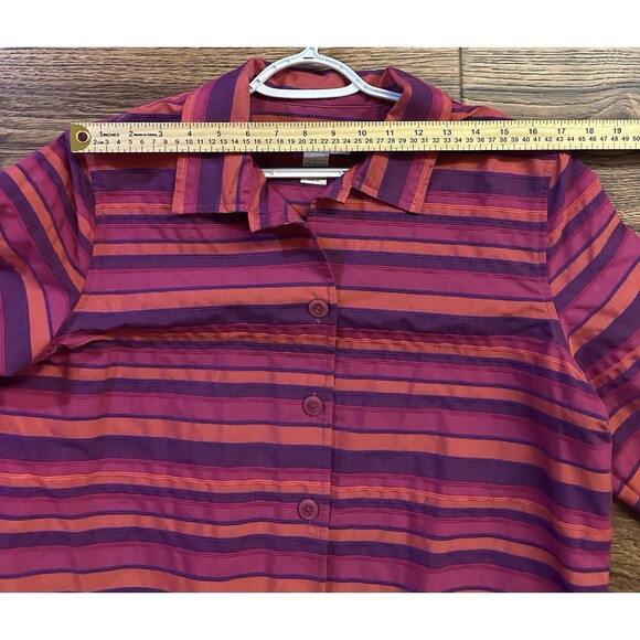 c.l.o.t.h.e.s. L Striped Button Front Jacket Top 3/4 Sleeve Magenta Purple - Picture 6 of 7